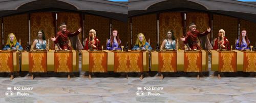 Lady Olenna Tyrell, Margaery Tyrell, King Joffrey Baratheon, Cersei Lanister & Sansa Stark dining at the purple wedding